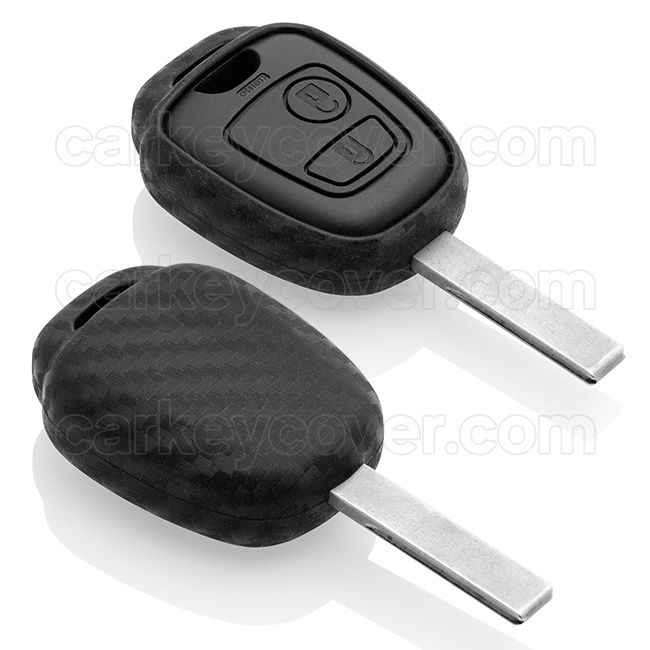 TBU car Peugeot Capa Silicone Chave do carro - Capa protetora - Tampa remota FOB - Carbon