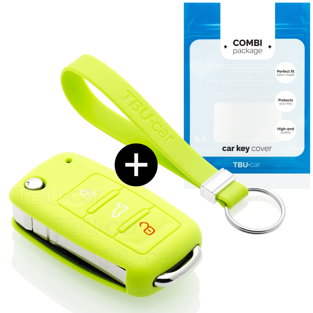 TBU car TBU car Car key cover compatible with VW - Silicone Protective Remote Key Shell - FOB Case Cover - Lime green