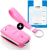 TBU car TBU car Car key cover compatible with VW - Silicone Protective Remote Key Shell - FOB Case Cover - Pink