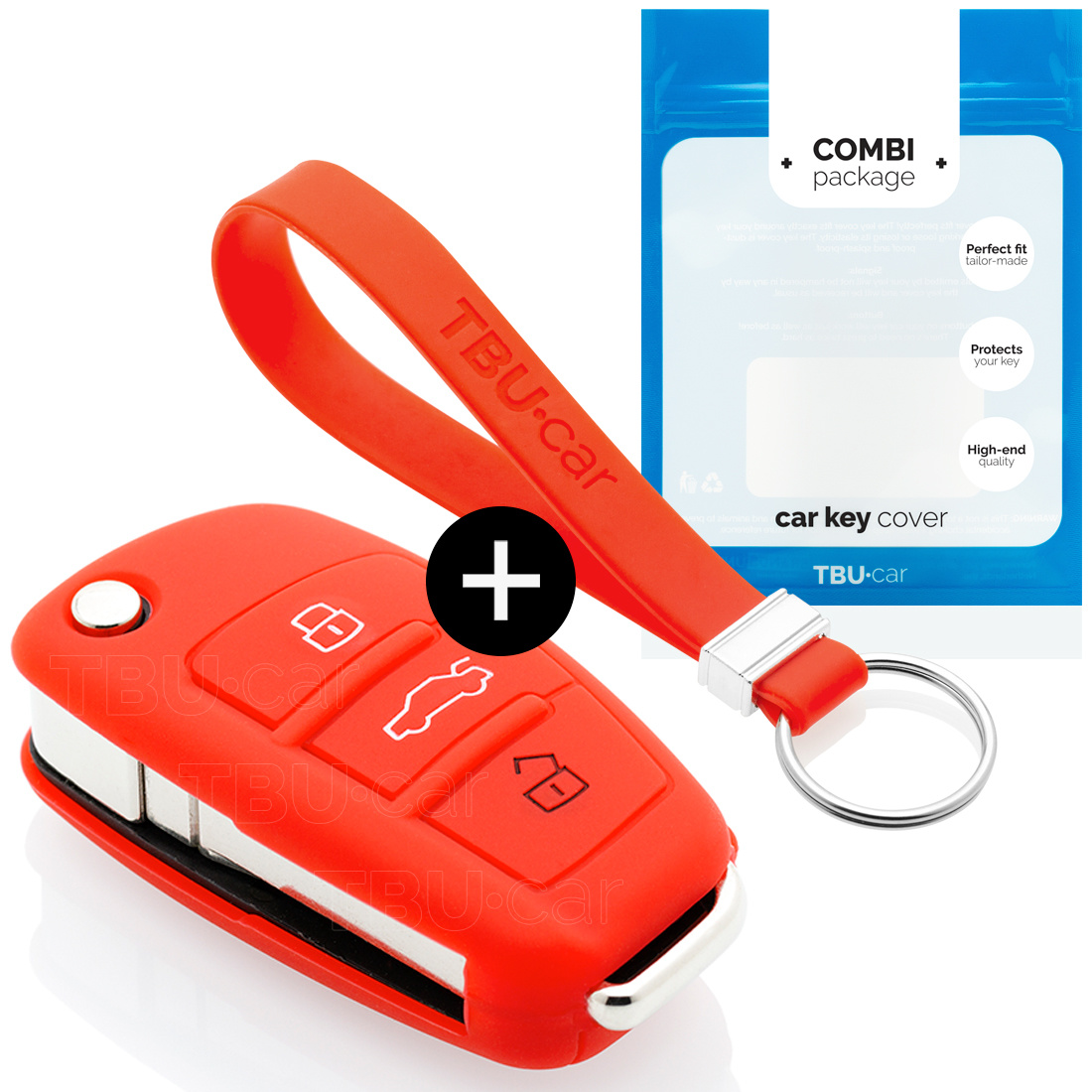 TBU car Audi Capa Silicone Chave do carro - Capa protetora - Tampa remota FOB - Vermelho