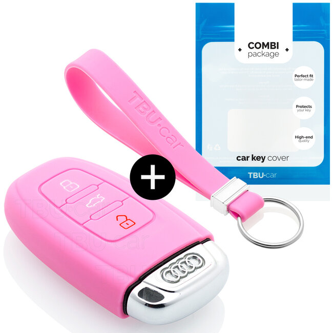 Autoschlüssel Hülle kompatibel mit Audi 3 Tasten (Keyless Entry) - Schutzhülle aus Silikon - Auto Schlüsselhülle Cover in Rosa