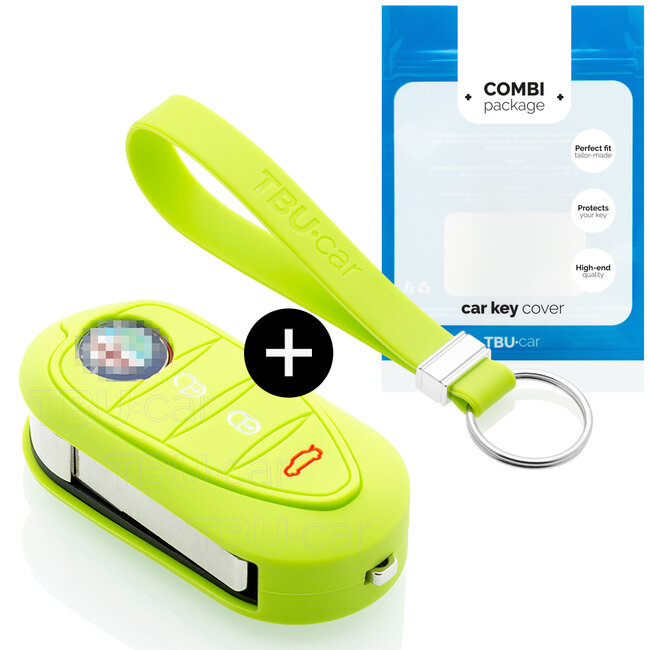 Sleutel cover compatibel met Alfa Romeo - Silicone sleutelhoesje - beschermhoesje autosleutel - Lime groen