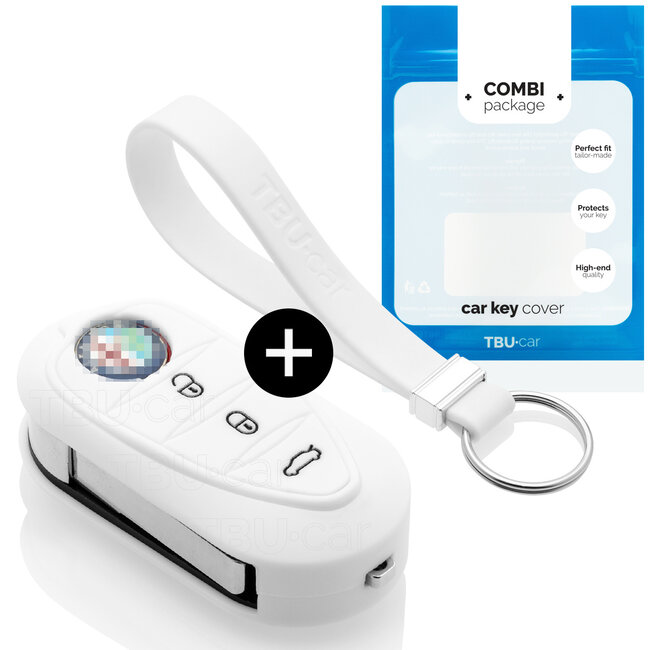 Sleutel cover compatibel met Alfa Romeo - Silicone sleutelhoesje - beschermhoesje autosleutel - Wit