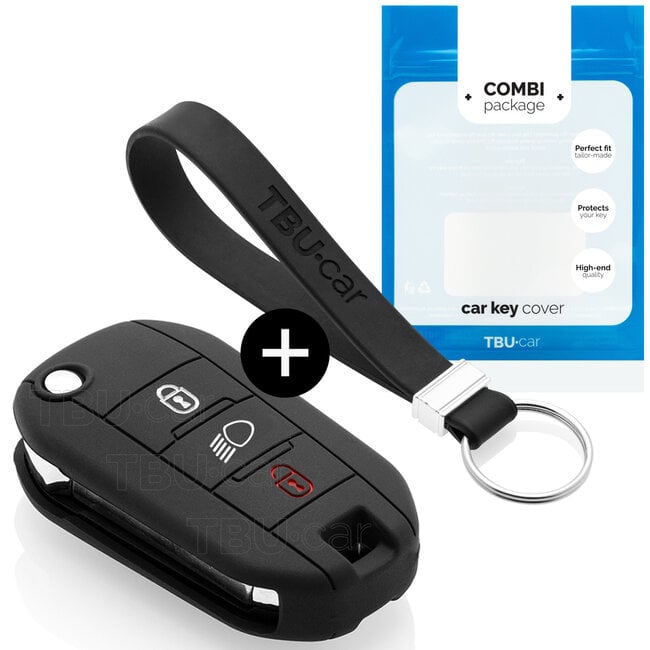 Car key cover compatible with Citroën - Silicone Protective Remote Key Shell - FOB Case Cover - Black