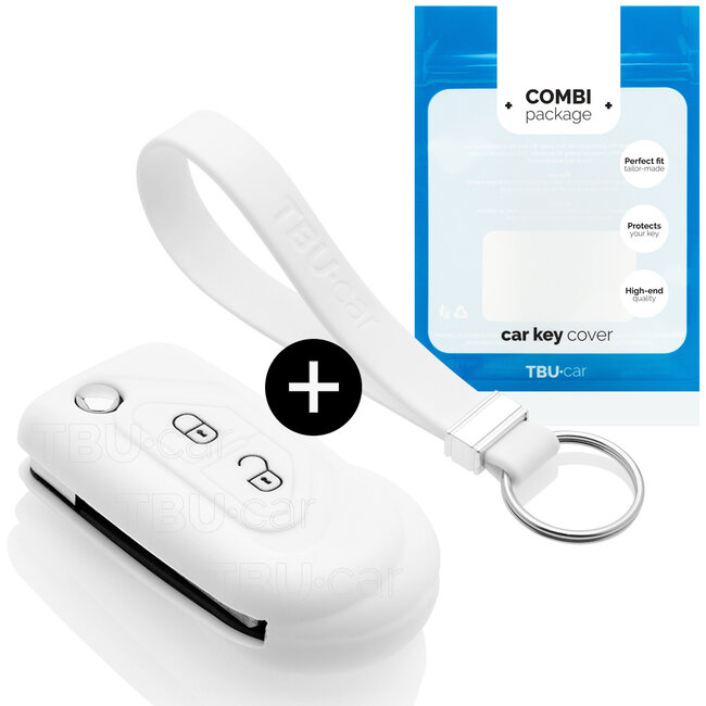 Car key cover compatible with Citroën - Silicone Protective Remote Key Shell - FOB Case Cover - White