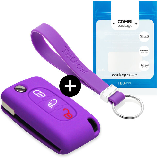 Car key cover compatible with Citroën - Silicone Protective Remote Key Shell - FOB Case Cover - Purple