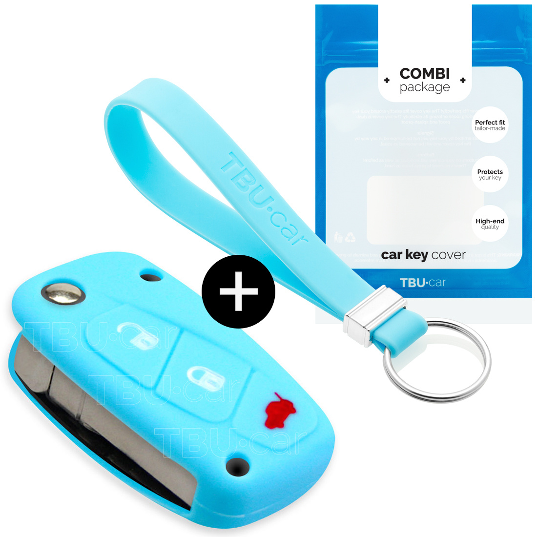 TBU car TBU car Car key cover compatible with Fiat - Silicone Protective Remote Key Shell - FOB Case Cover - Light Blue