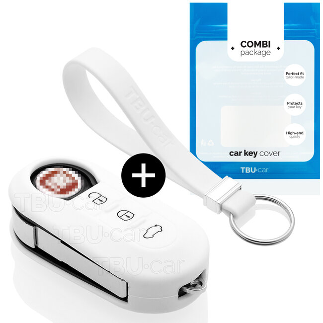 Car key cover compatible with Fiat - Silicone Protective Remote Key Shell - FOB Case Cover - White