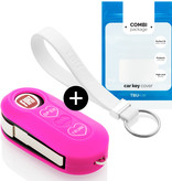 TBU car TBU car Car key cover compatible with Fiat - Silicone Protective Remote Key Shell - FOB Case Cover - Neon Pink (Hearts)