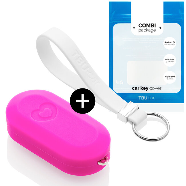 Cover chiavi auto compatibile con Fiat - Copertura protettiva - Custodia Protettiva in Silicone - Neon Rosa (Cuori)