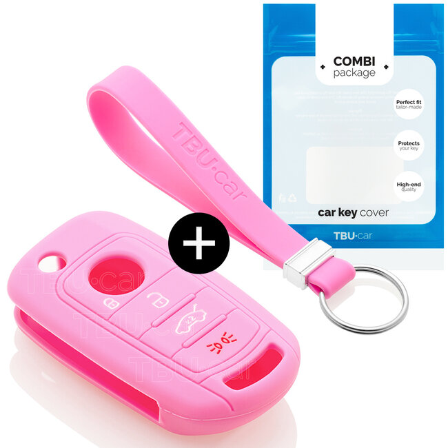 Sleutel cover compatibel met Fiat - Silicone sleutelhoesje - beschermhoesje autosleutel - Roze