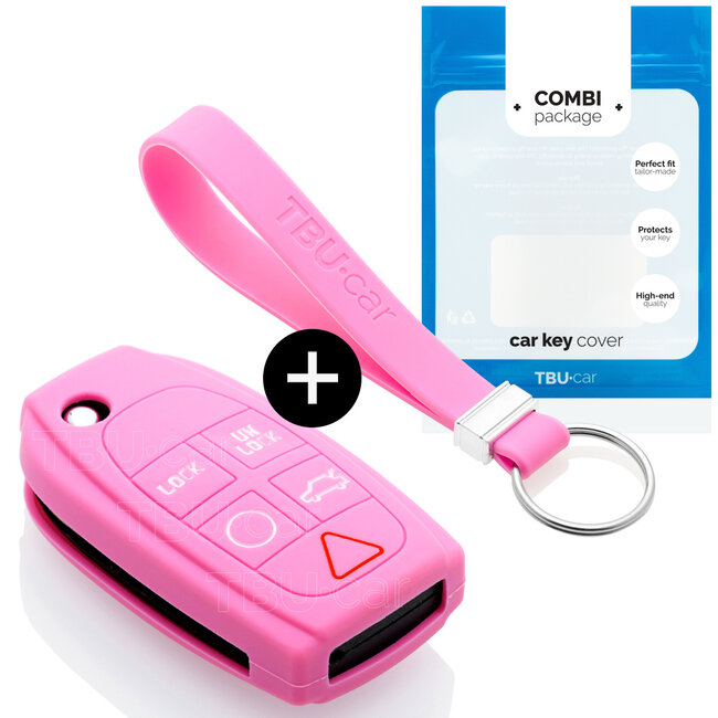 Car key cover compatible with Volvo - Silicone Protective Remote Key Shell - FOB Case Cover - Pink