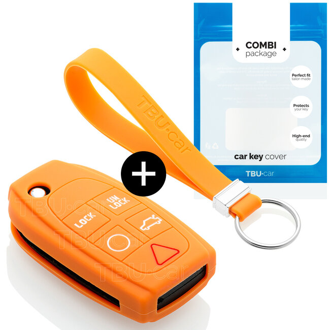 Car key cover compatible with Volvo - Silicone Protective Remote Key Shell - FOB Case Cover - Orange
