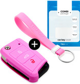 TBU car TBU car Car key cover compatible with VW - Silicone Protective Remote Key Shell - FOB Case Cover - Pink