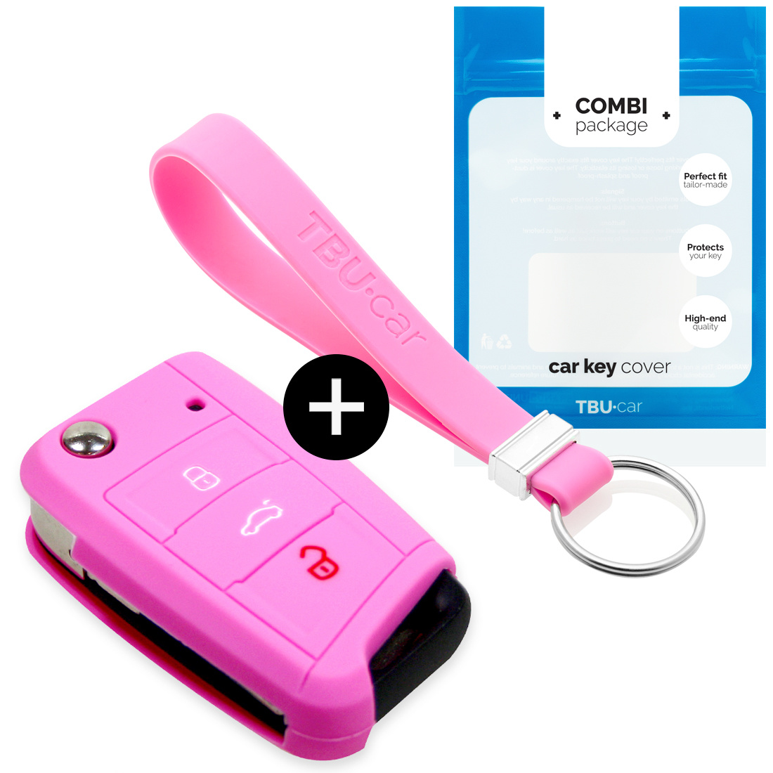 TBU car TBU car Car key cover compatible with VW - Silicone Protective Remote Key Shell - FOB Case Cover - Pink