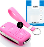 TBU car TBU car Car key cover compatible with VW - Silicone Protective Remote Key Shell - FOB Case Cover - Pink