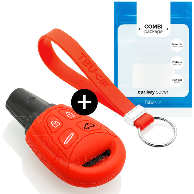 Car key cover compatible with Saab - Silicone Protective Remote Key Shell - FOB Case Cover - Red