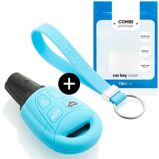 Car key cover compatible with Saab - Silicone Protective Remote Key Shell - FOB Case Cover - Light Blue
