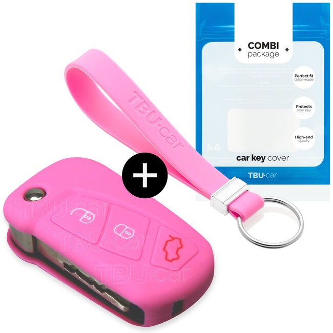 Car key cover compatible with Ford - Silicone Protective Remote Key Shell - FOB Case Cover - Pink
