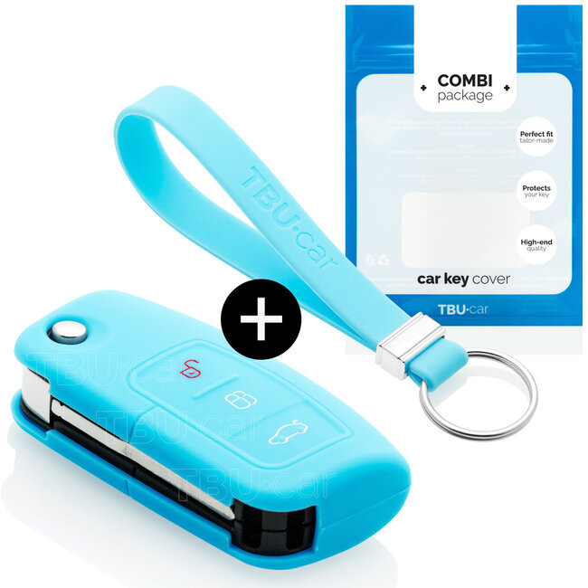 Car key cover compatible with Ford - Silicone Protective Remote Key Shell - FOB Case Cover - Light Blue