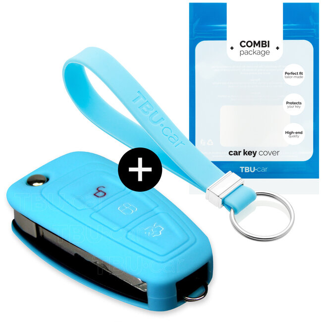 Car key cover compatible with Ford - Silicone Protective Remote Key Shell - FOB Case Cover - Light Blue