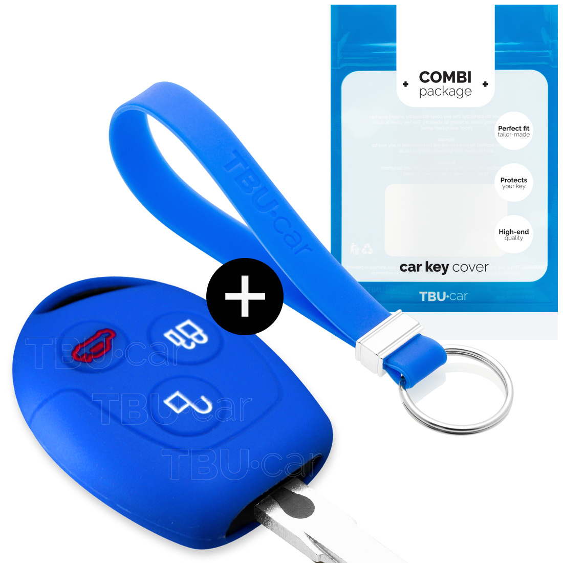 TBU car TBU car Car key cover compatible with Ford - Silicone Protective Remote Key Shell - FOB Case Cover - Blue