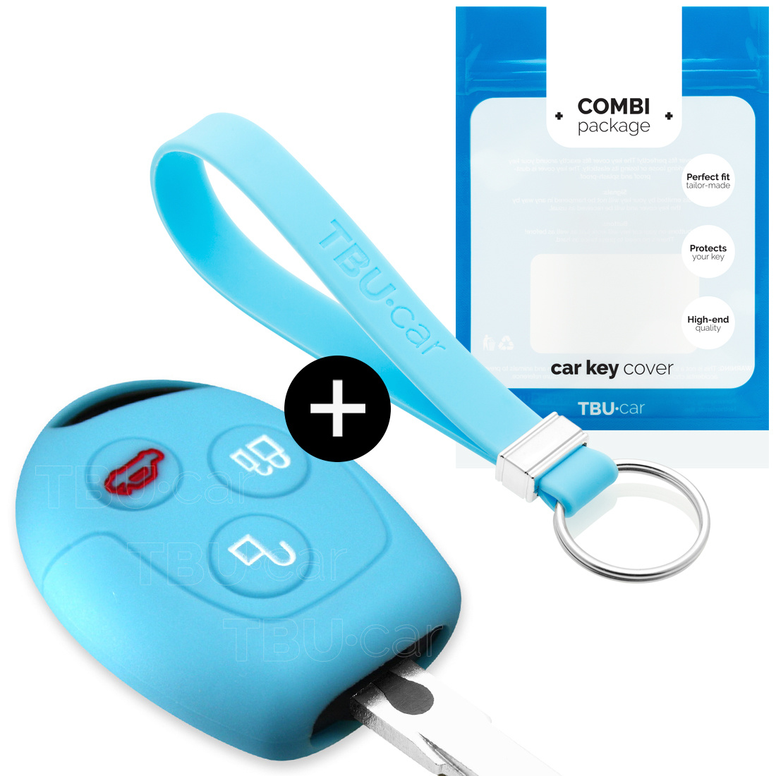 TBU car TBU car Car key cover compatible with Ford - Silicone Protective Remote Key Shell - FOB Case Cover - Light Blue