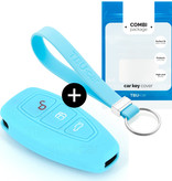 TBU car TBU car Car key cover compatible with Ford - Silicone Protective Remote Key Shell - FOB Case Cover - Light Blue