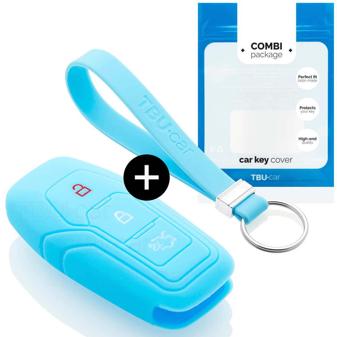 TBU car TBU car Car key cover compatible with Ford - Silicone Protective Remote Key Shell - FOB Case Cover - Light Blue