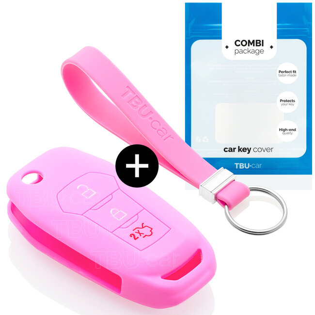 Car key cover compatible with Ford - Silicone Protective Remote Key Shell - FOB Case Cover - Pink