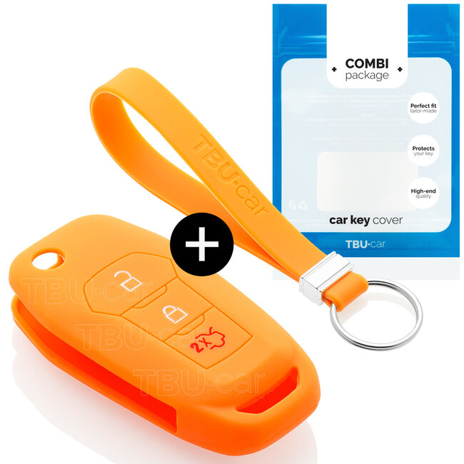 Autoschlüssel Hülle kompatibel mit Ford 3 Tasten - Schutzhülle aus Silikon - Auto Schlüsselhülle Cover in Orange