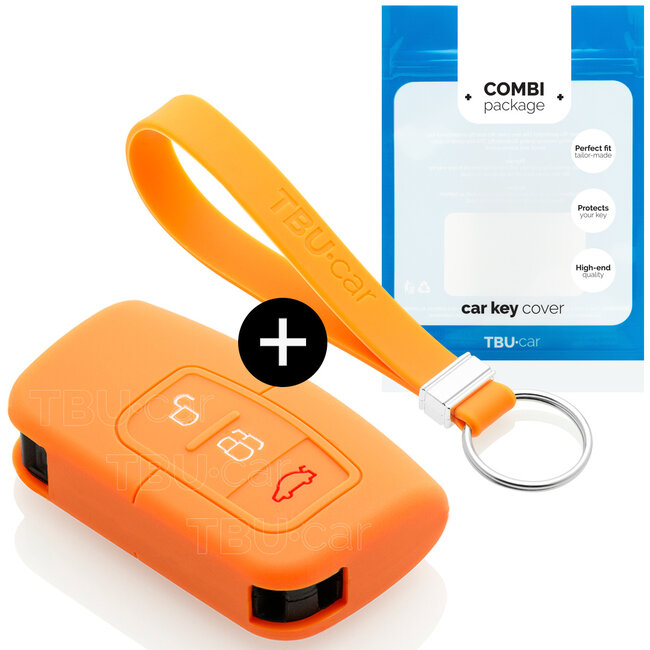 Autoschlüssel Hülle kompatibel mit Ford 3 Tasten (Keyless Entry) - Schutzhülle aus Silikon - Auto Schlüsselhülle Cover in Orange