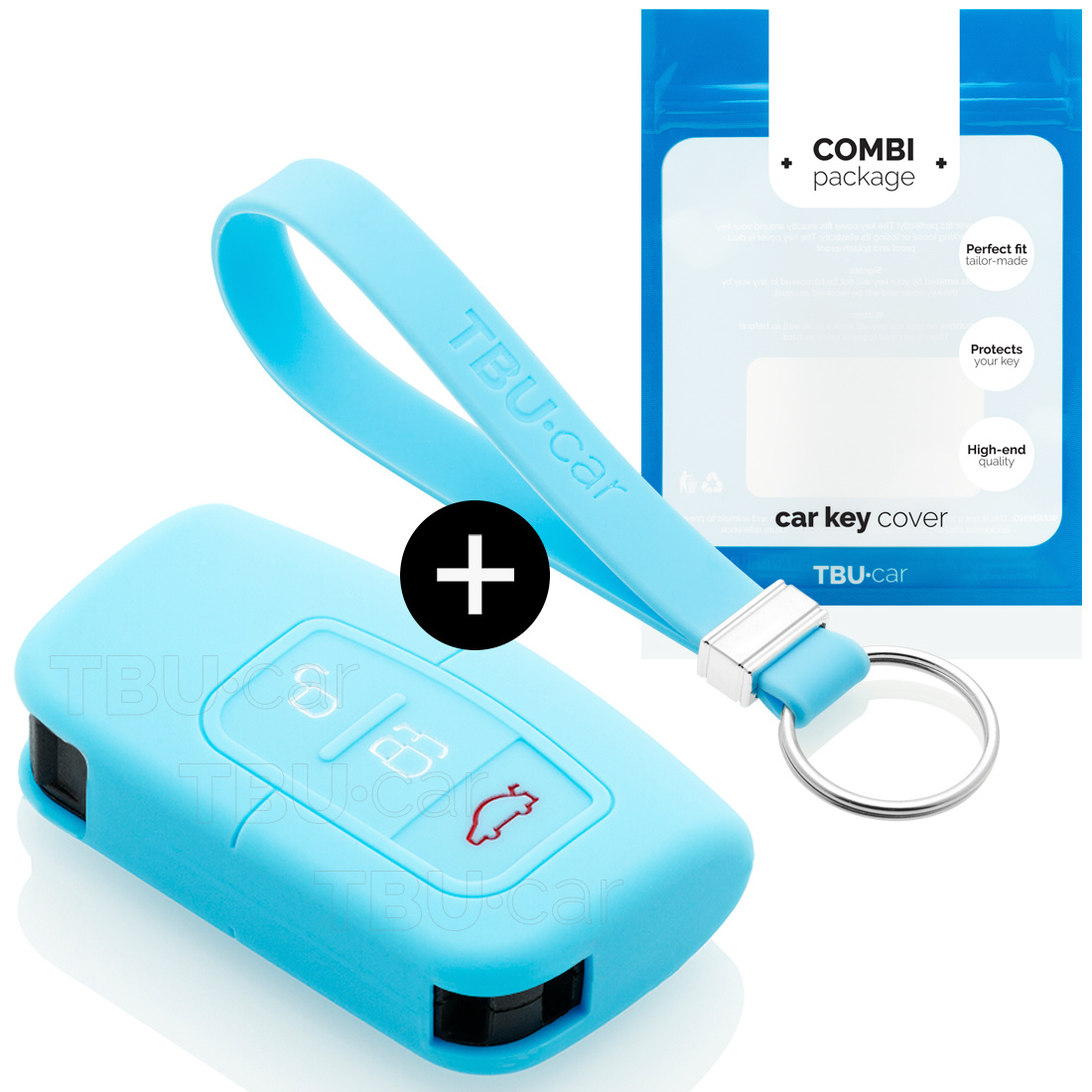 TBU car TBU car Car key cover compatible with Ford - Silicone Protective Remote Key Shell - FOB Case Cover - Light Blue