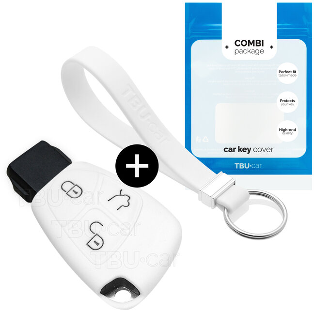 Car key cover compatible with Mercedes - Silicone Protective Remote Key Shell - FOB Case Cover - White