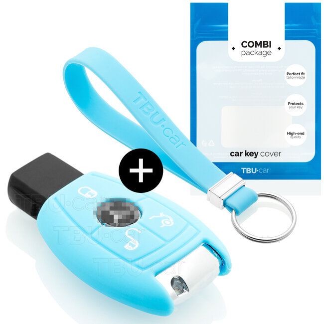Car key cover compatible with Mercedes - Silicone Protective Remote Key Shell - FOB Case Cover - Light Blue