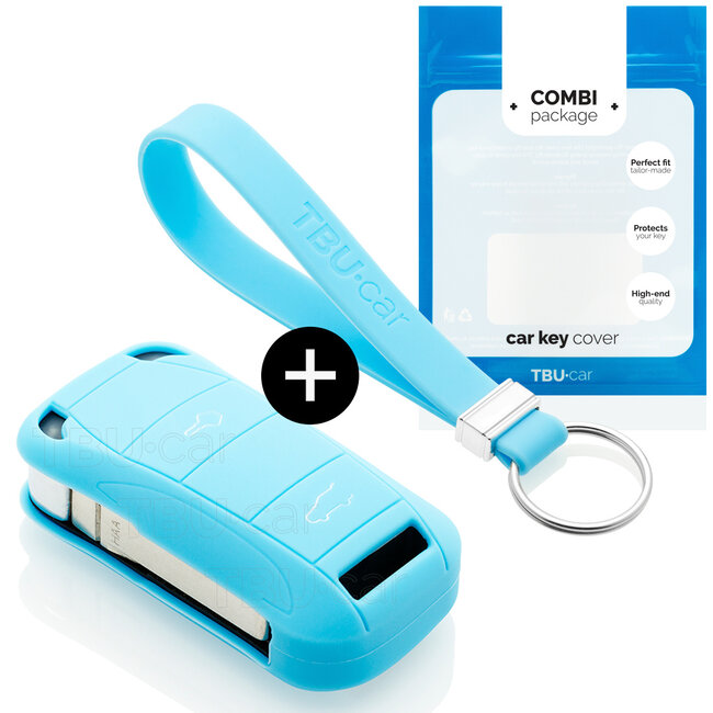 Sleutel cover compatibel met Porsche - Silicone sleutelhoesje - beschermhoesje autosleutel - Lichtblauw