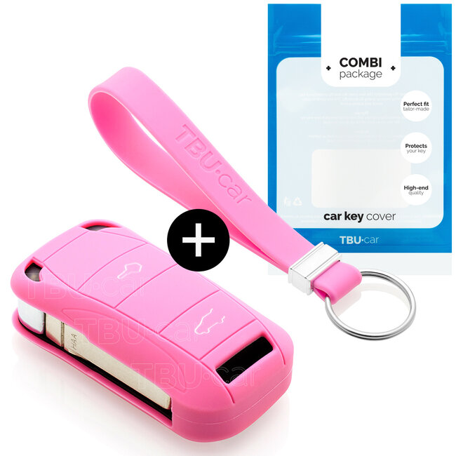 Sleutel cover compatibel met Porsche - Silicone sleutelhoesje - beschermhoesje autosleutel - Roze