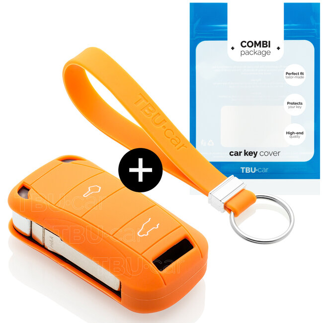 Car key cover compatible with Porsche - Silicone Protective Remote Key Shell - FOB Case Cover - Orange