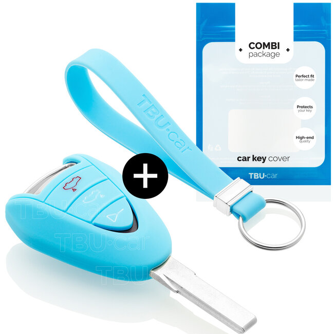 Car key cover compatible with Porsche - Silicone Protective Remote Key Shell - FOB Case Cover - Light Blue