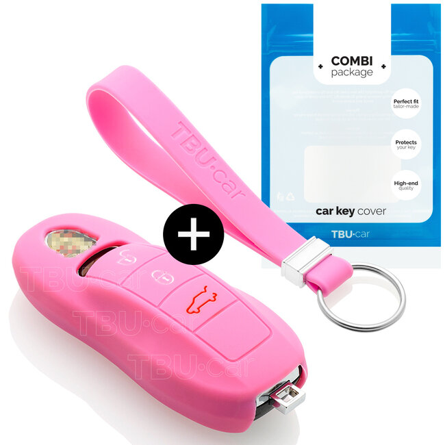 Car key cover compatible with Porsche - Silicone Protective Remote Key Shell - FOB Case Cover - Pink