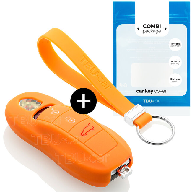 Car key cover compatible with Porsche - Silicone Protective Remote Key Shell - FOB Case Cover - Orange