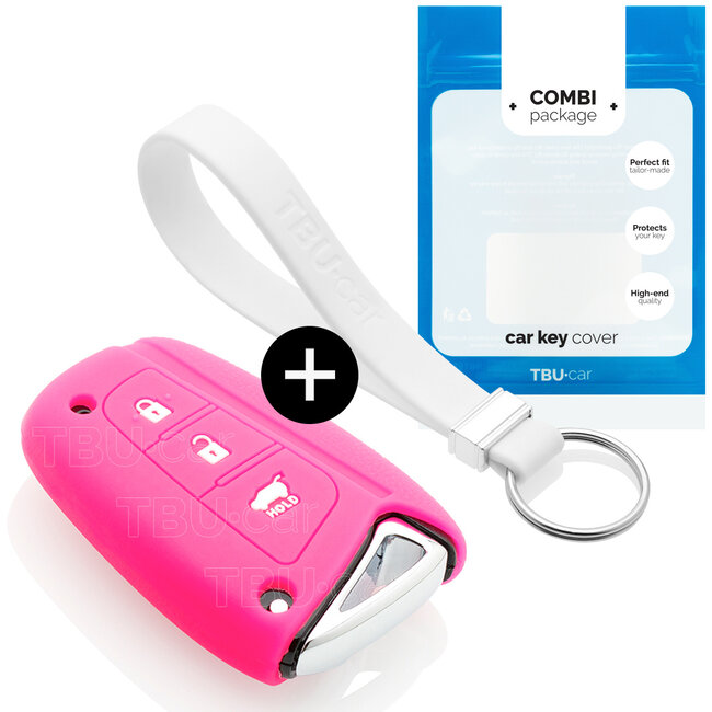 Funda Carcasa llave compatible con Hyundai - Funda de Silicona - Cover de Llave Coche - Fluor Rosa