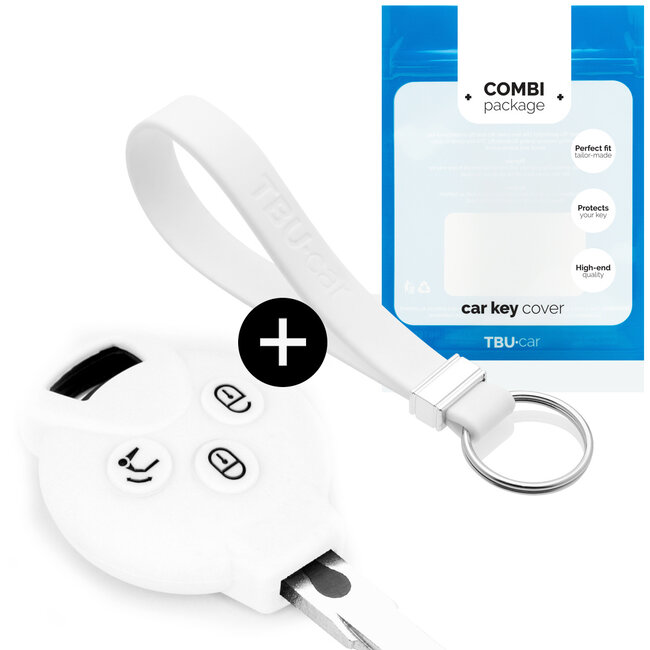 Car key cover compatible with Smart - Silicone Protective Remote Key Shell - FOB Case Cover - White