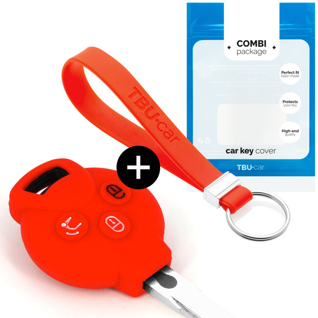 Car key cover compatible with Smart - Silicone Protective Remote Key Shell - FOB Case Cover - Red