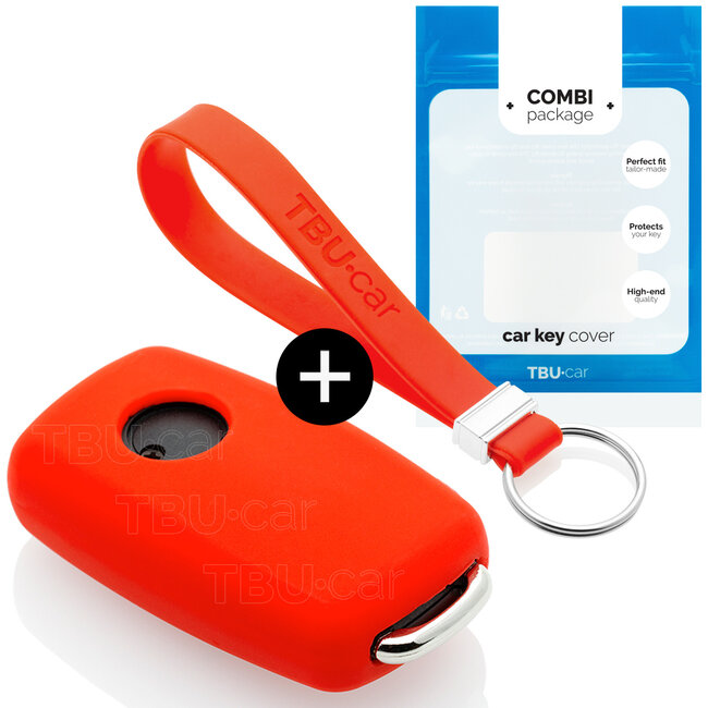 Car key cover compatible with Skoda - Silicone Protective Remote Key Shell - FOB Case Cover - Red