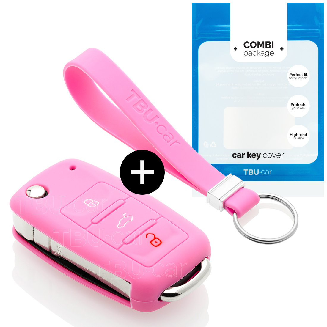 TBU car TBU car Car key cover compatible with Skoda - Silicone Protective Remote Key Shell - FOB Case Cover - Pink