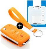 TBU car TBU car Autoschlüssel Hülle kompatibel mit Skoda 3 Tasten - Schutzhülle aus Silikon - Auto Schlüsselhülle Cover in Orange