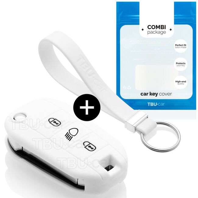 Funda Carcasa llave compatible con Peugeot - Funda de Silicona - Cover de Llave Coche - Blanco