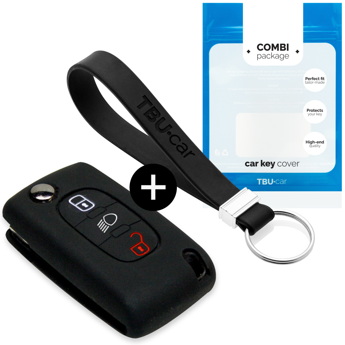 TBU car Peugeot Capa Silicone Chave do carro - Capa protetora - Tampa remota FOB - Preto