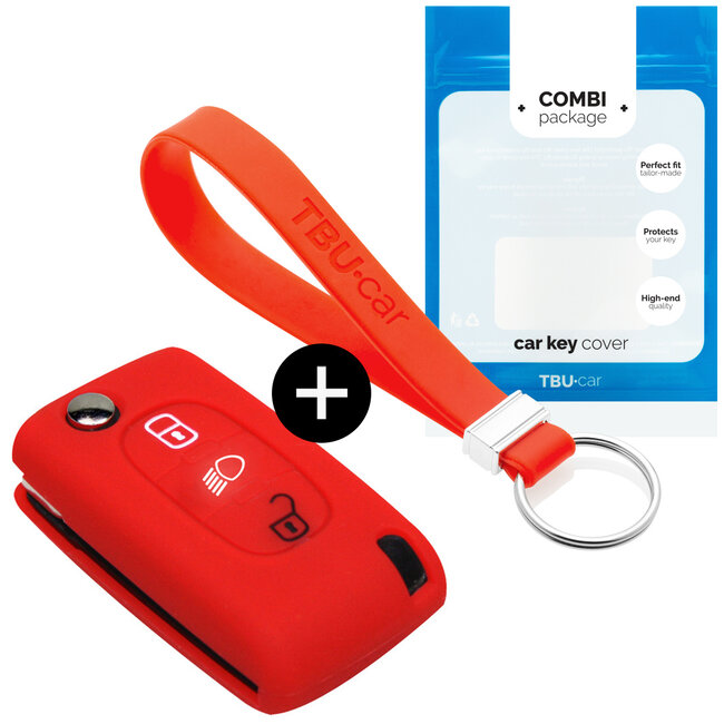 Capa para chave do carro compatível com Peugeot - Capa Protetora de Chave Remota de Silicone - Tampa Remota FOB - Vermelho